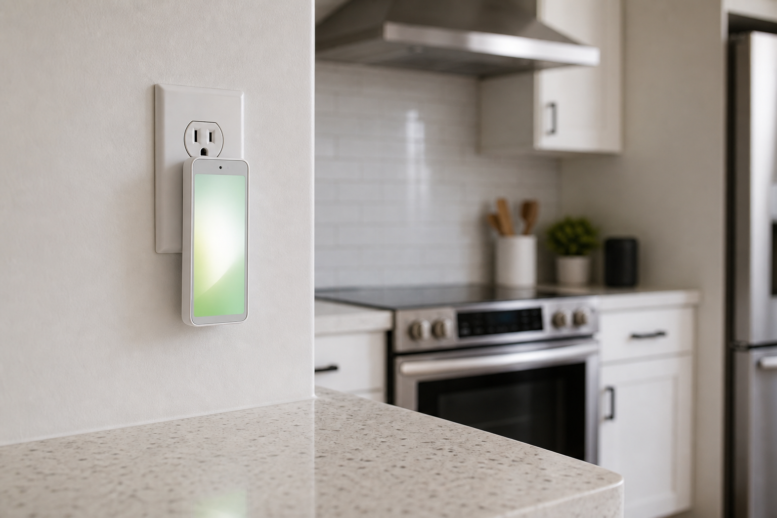 Mynah in kitchen outlet near counter with soft glow
